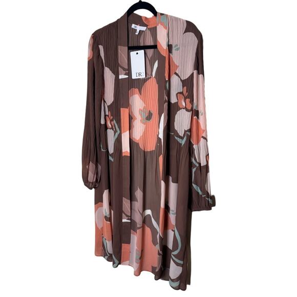 DR2 Abstract Floral Pleated Lightweight Cardigan - Hazelnut Size M/L - Picture 4 of 7